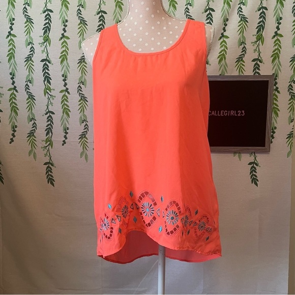 Vanity Tops - Size L Vanity Peach/Blue Cutout Racerback Tank Top A2
